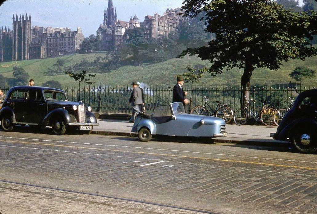 #73 Three wheeled car on Princes Street, 1953