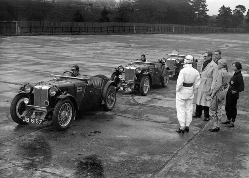 The three racing MGs were entered for Le Mans by land speed record breaker George Eyston and nicknamed the ‘Dancing Daughters’ after a popular variety act of the time. The drivers were : Car 54 – Margaret Allen &; Coleen Eaton, Car 55 – Doreen Evans &; Barbara Skinner, Car 56 – Joan Richmond &; Miss Jo