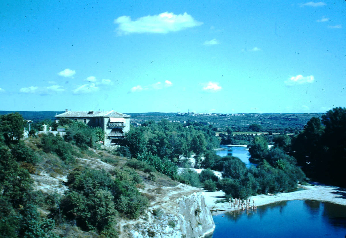 #25 Bathing Beach of River Gardon from Pont du Gard- Provence, France, 1953