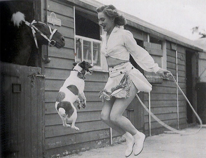 #40 Woman and dog jumping rope, 1940s