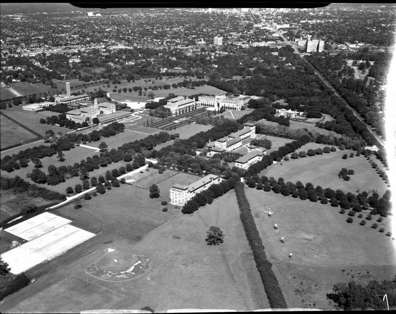 #6 Aerial of Rice University campus, Houston, 1930s.