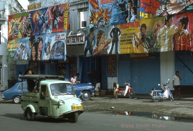 #2 Colorful movie billboards on Denpasar street, Bali, 1970s