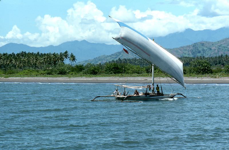 #72 Traditional sailing vessel off the coast of Bali, 1970s
