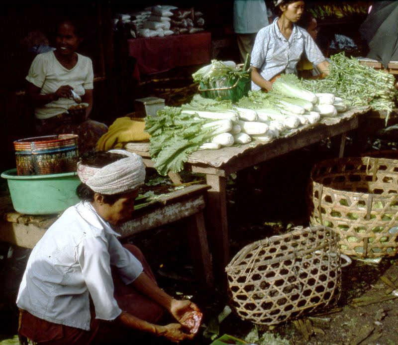 #77 Balinese women at a street market, 1970s