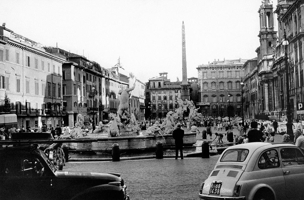 #9 Piazza Navona with the Fountain of Neptune in the foreground and the Fountain of the Four Rivers in the background, Rome, 1960s.
