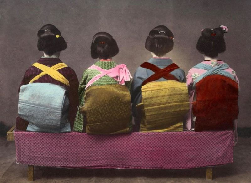 #10 Four pretty geisha girls turn their backs on the photographer