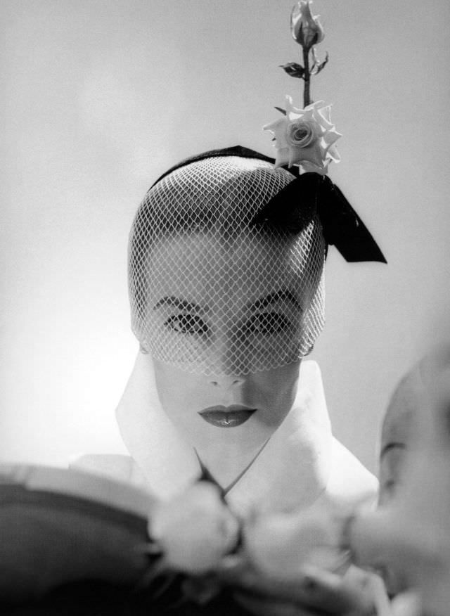 #20 Lillian Marcuson in veiled hat by Lilly Dachè, Life, February 12, 1951