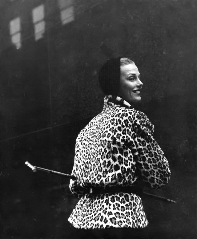 #27 Lillian Marcuson in leopard fur jacket, New York, 1954