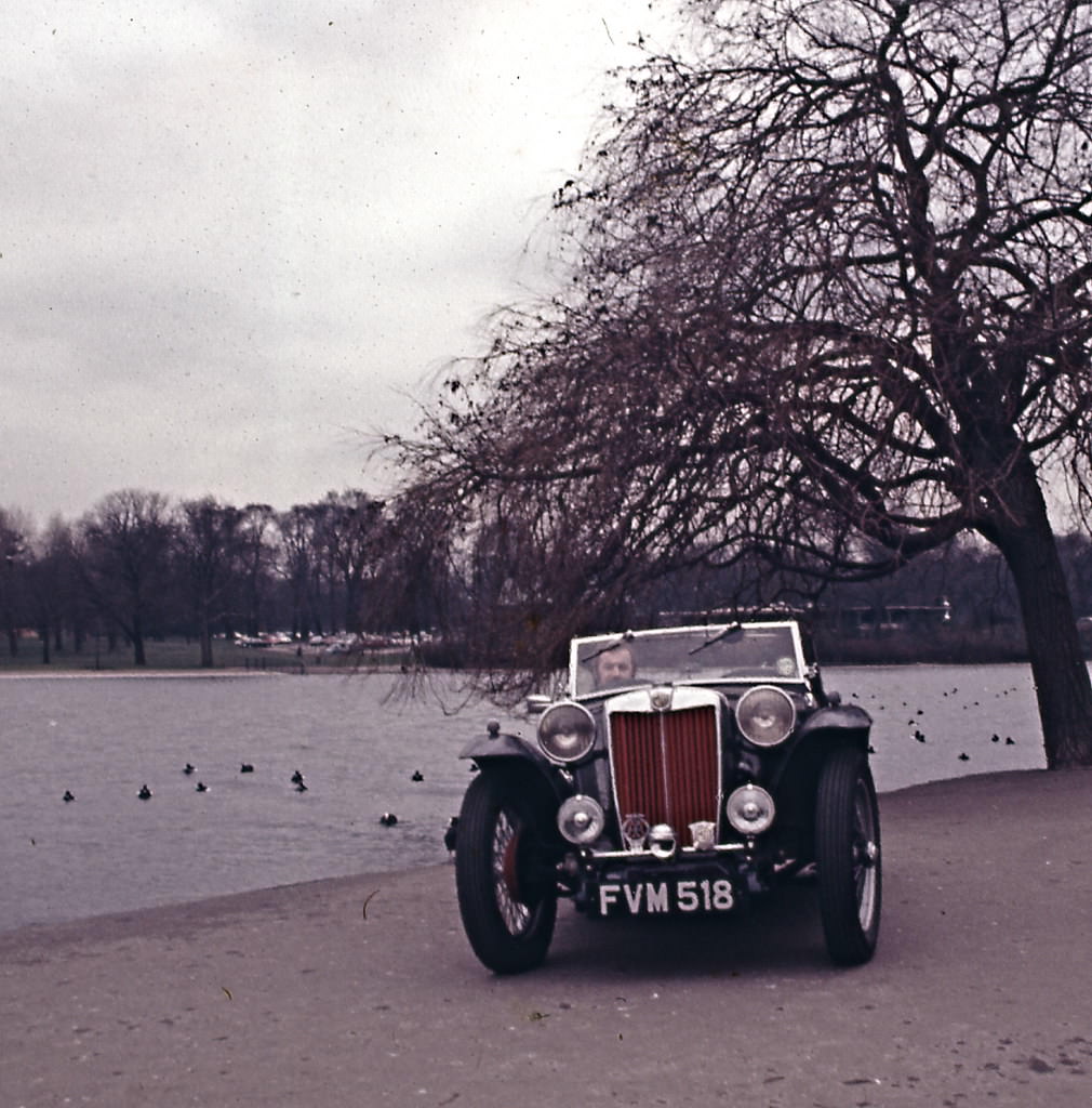 #43 1939 MG TB at the Serpentine in Hyde Park, London, February 1971