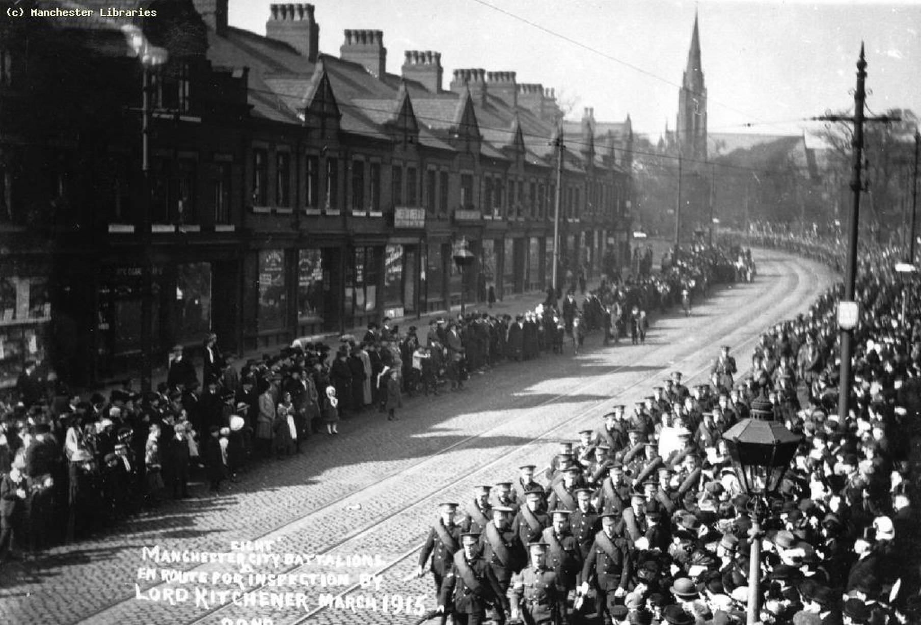 #18 City Battalions of the Manchester Regiment marching from Heaton Park