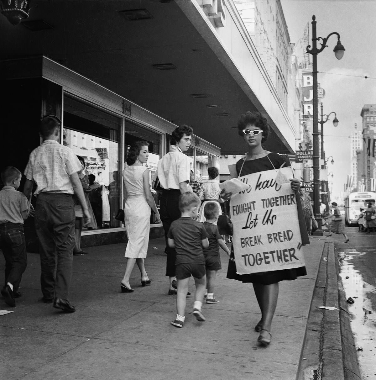 #1 Junienne Briscoe, 16 years old, joined the picket lines along Main Street.