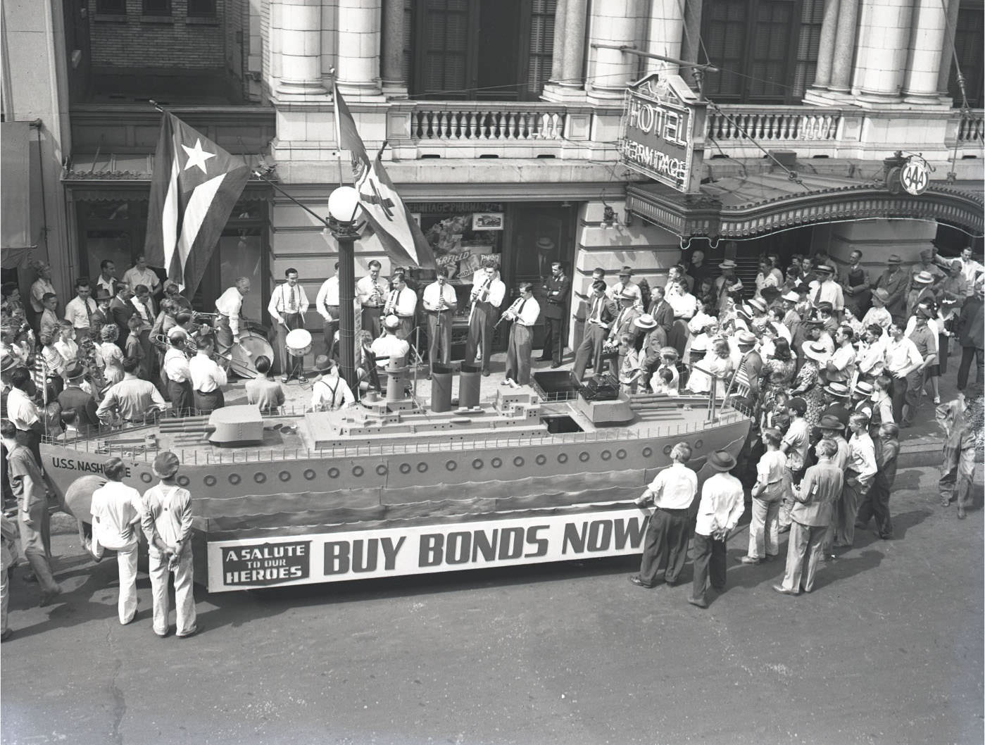 #19 A scene from the Bond Sales Drive by the Army, Navy, and Civic Clubs, on 6th Avenue N in downtown Nashville.