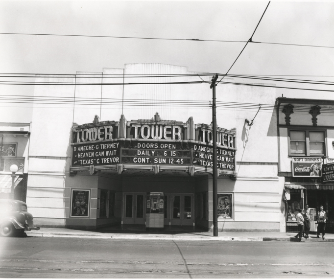 #19 Exterior of Tower Theatre at 5110 Telegraph Avenue in Oakland, California, 1940s