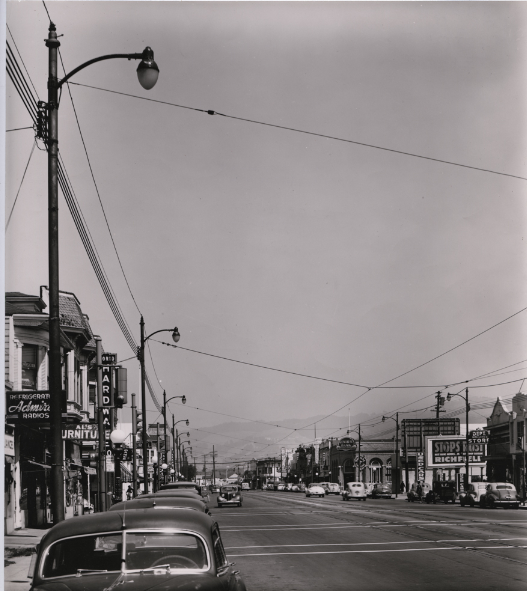 #47 Temescal Avenue looking north from around 47th Street in the Temescal district, 1940s