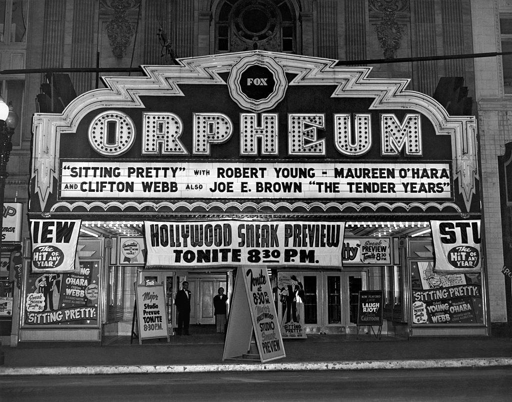 #17 The Fox Orpheum Theater in Oakland featuring a sneak preview of ‘Sitting Pretty’ and ‘The Tender Years,’ Oakland, 1948.