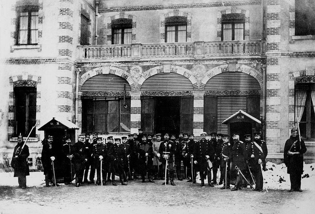 #18 The Crown Prince Frederick Wilhelm of Prussia, commander of the Third Army with his General Staff at their headquarters during the Franco-Prussian War 13 January 1871 at Les Ombrages, France.