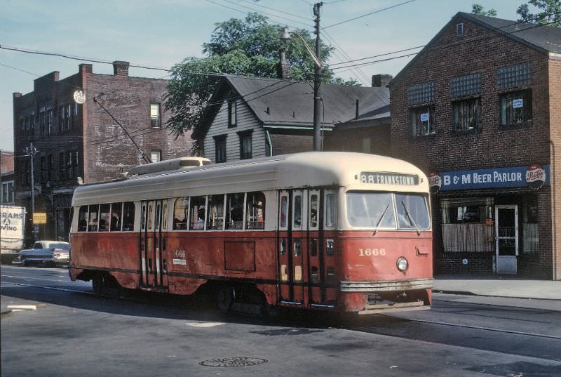 A Frankstown car on Frankstown Ave. between Finley and Washington Blvd. in front of Pittsburgh Hospital, Pittsbirgh, PA. on June 26, 1965