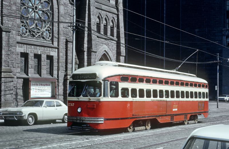 A Brookline car on Liberty Ave. in downtown Pittsburgh, PA on June 27, 1965
