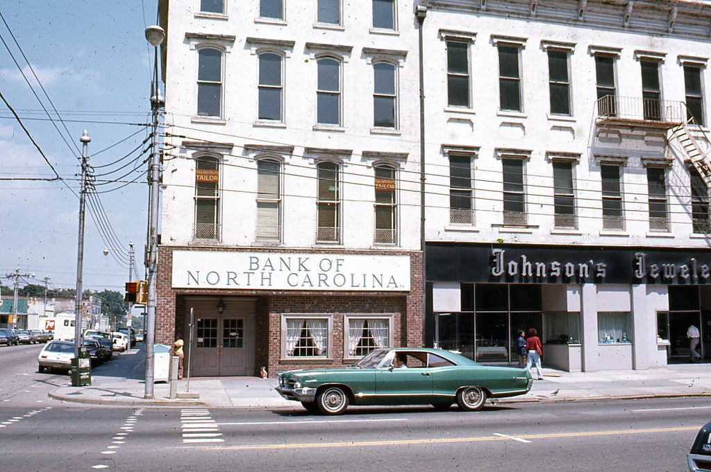 #25 Bank of North Carolina and Johnson’s Jewelers at the corner of Fayetteville and Martin Streets, Raleigh, 1970s