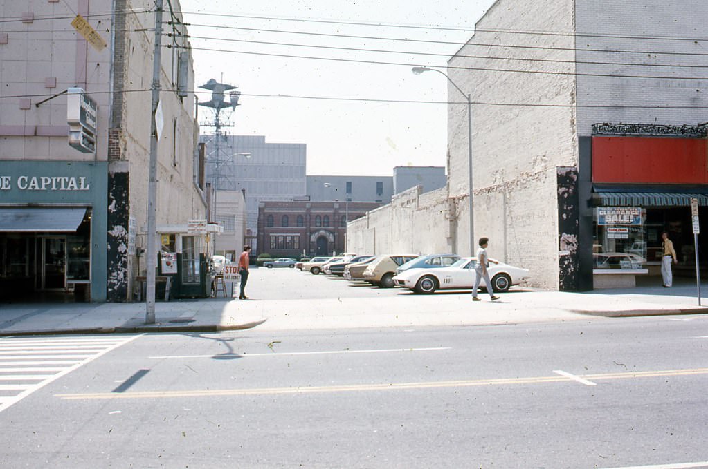 #82 100 Fayetteville Street looking west through the block to Salisbury Street, 1970s