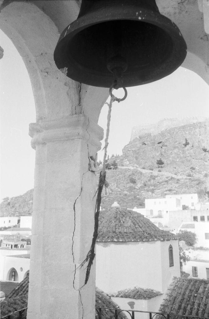 #45 Bell in the steeple of Panagia Church on Rhodes, Greece, 1950s.