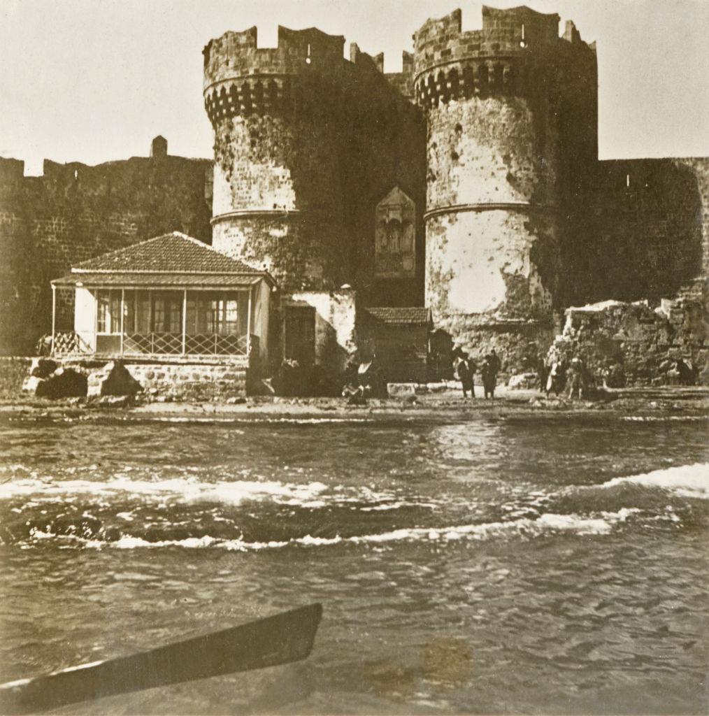 #5 Castle walls and turrets, Rhodes, 1906.