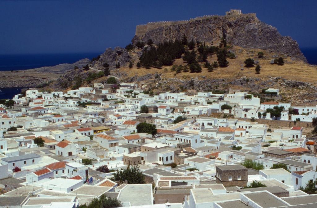 #77 View of the town of Lindos, 1988.