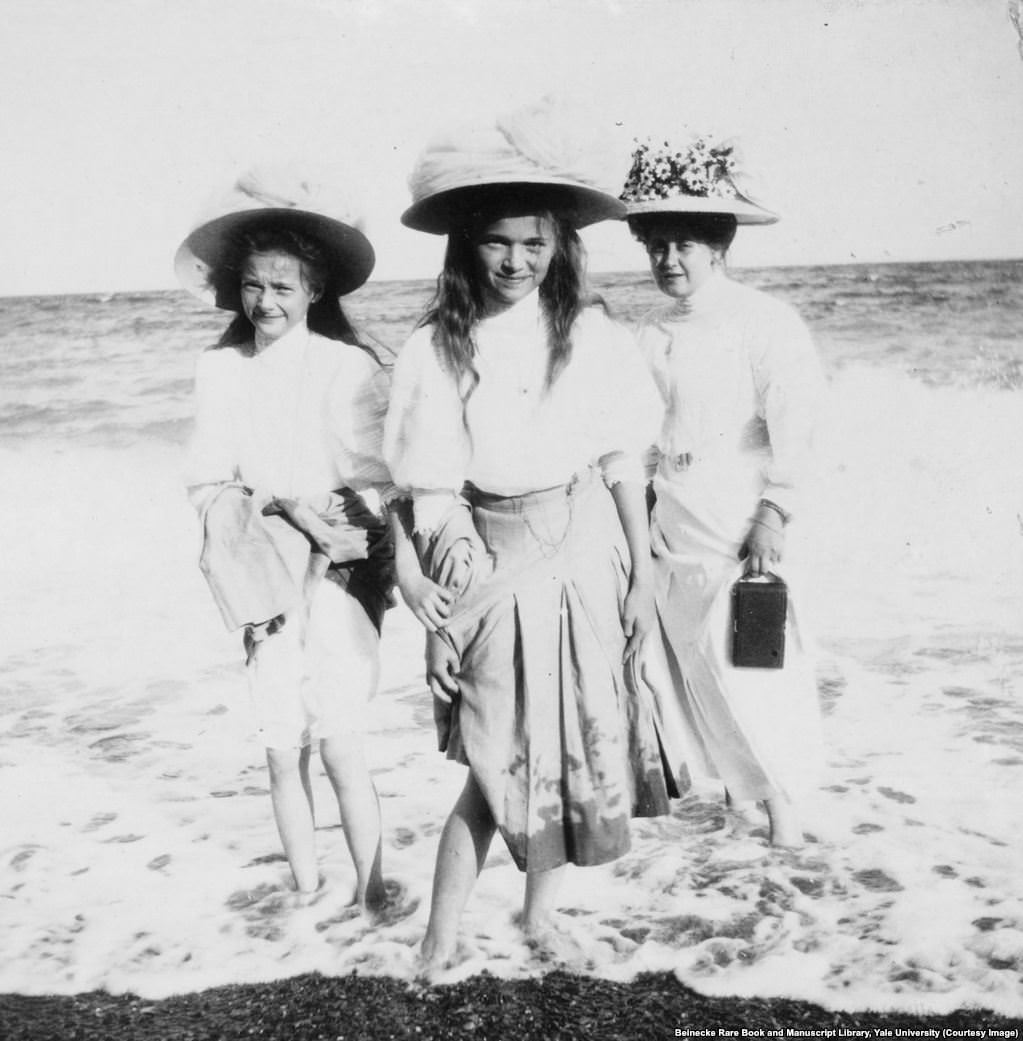 #4 Anna Vyrubova (right) wading at the beach with Grand Duchesses Tatyana and Olga.