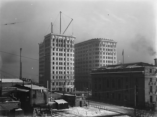 #3 Newhouse Building and Federal Building From Rear of Greenewald Furniture Store, Salt Lake City, December 1908.