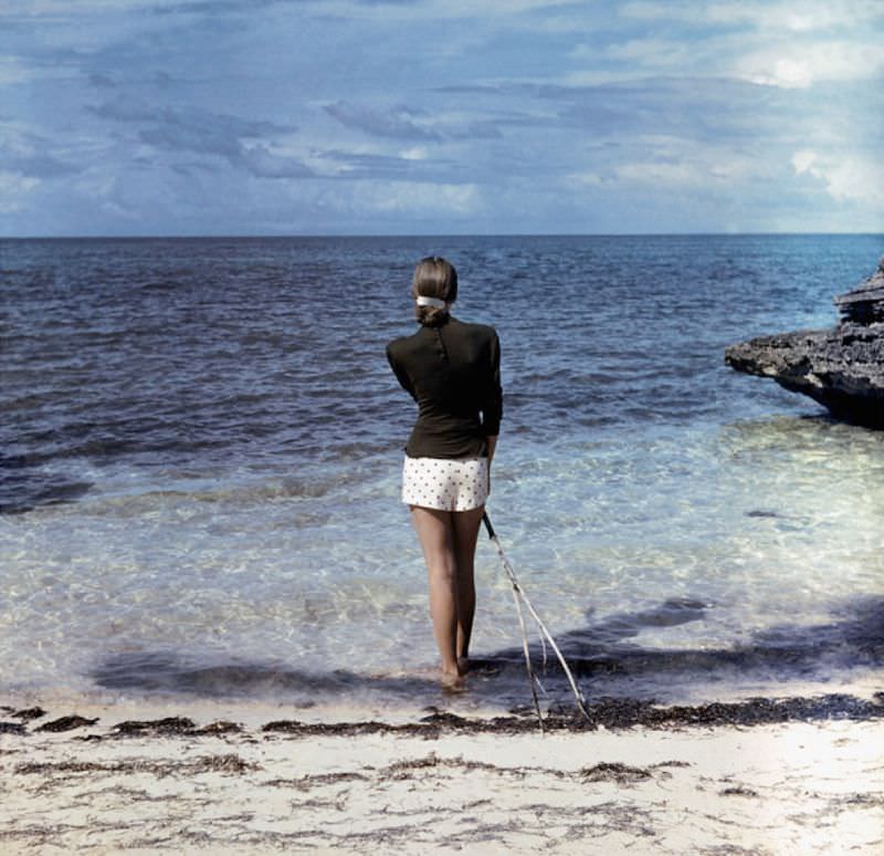 #27 Model in polka-dot shorts and jersey top, 1947