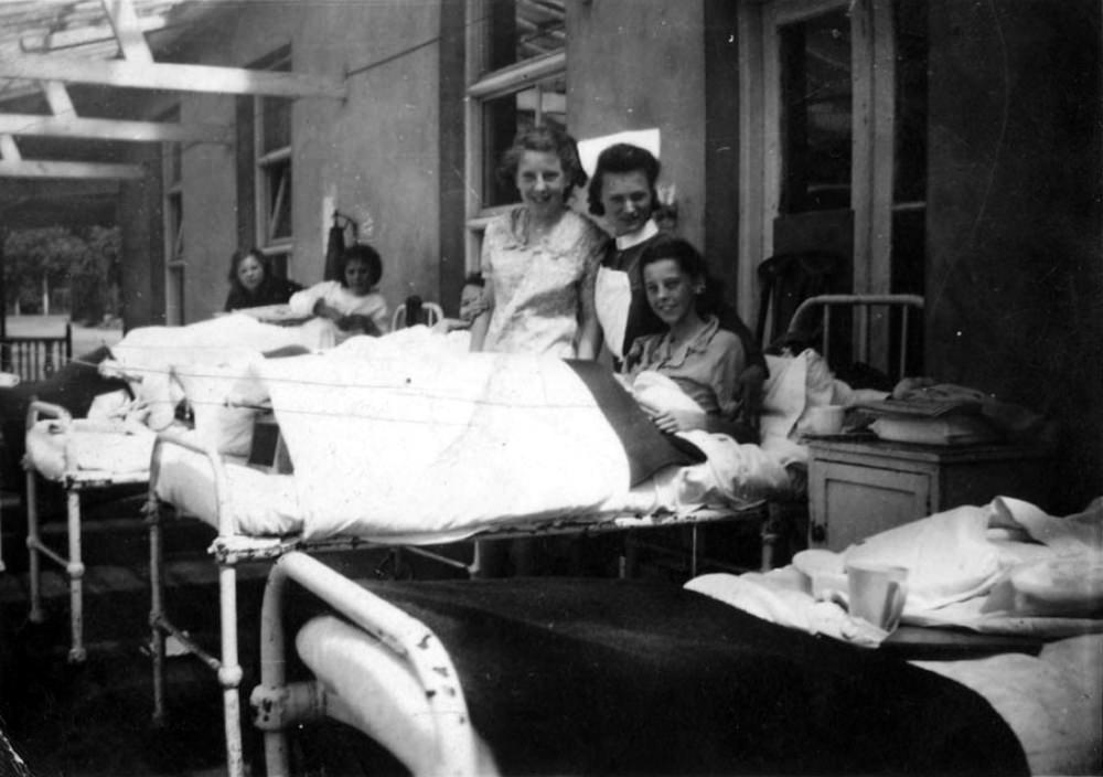 #8 Young patients in bed on the verandah at Stannington Sanatorium, . 1946.