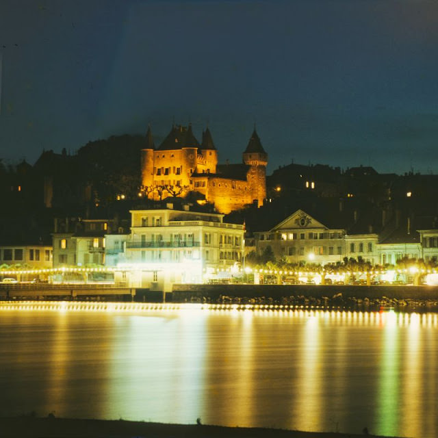 #28 Nyon Castle at night, Nyon, 1950s