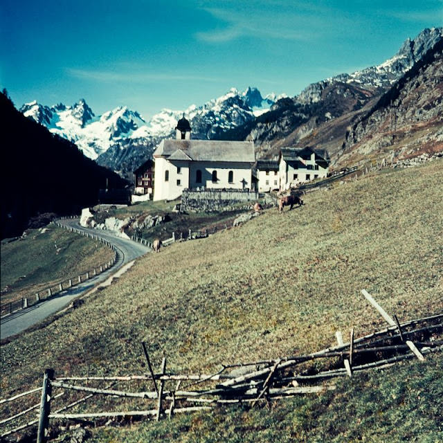 #35 View of a chapel from near to Holdern (Road), along the Sustenstrasse, Wassen, 1950s
