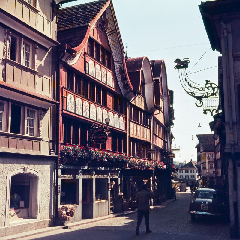 #14 North Easterly view of Hauptgasse from the corner of Hirschengasse & Hauptgasse, Appenzell, 1950s