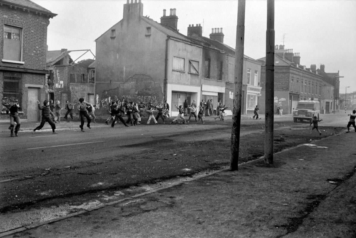 #5 Rioters stoning RUC vehicle at the top of Leeson Street, Belfast, 1978