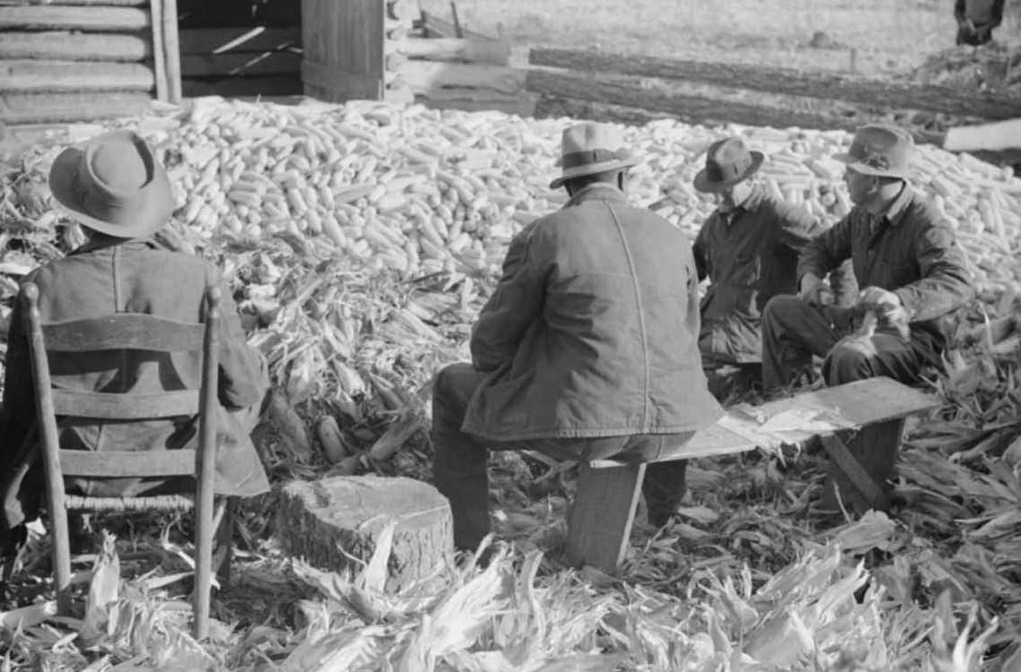 #12 Corn shucking on Uncle Henry Garrett’s place, Tally Ho, near Stem, Granville County, North Carolina, 1939.