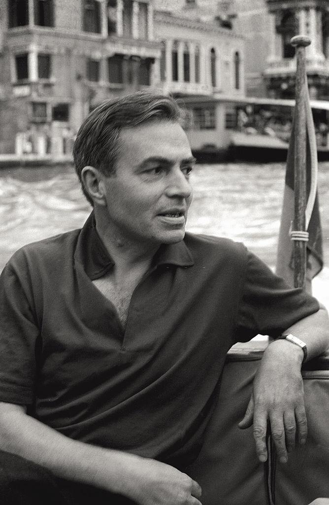 #150 The actor James Mason on boat, in the course of the 17th Venice Intenational Film Festival. Venice (Italy), 1956.