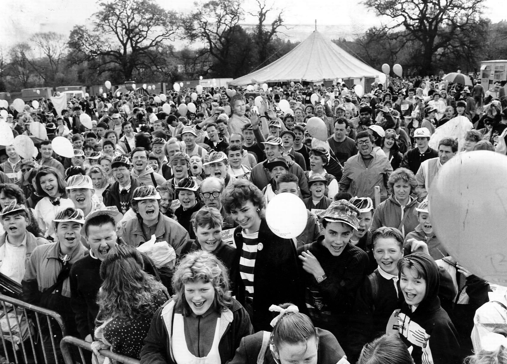 #32 Crowds gather at Sarehole Mill for the start of the Walkathon 30th April 1989.