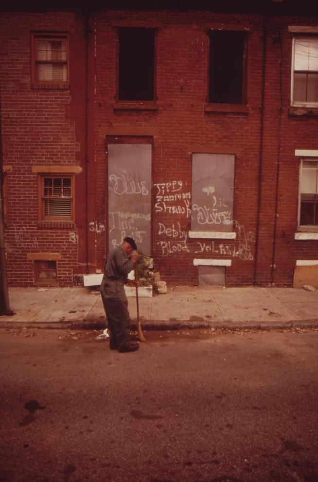 #11 Abandoned House And Street Sweeper In North Philadelphia, August 1973