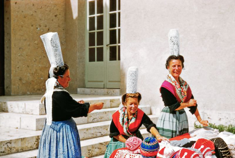 #17 Lacemakers in traditional dresses outside Chartres Cathedral, Chartres, 1958