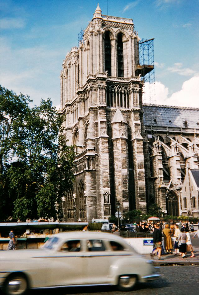 #73 View from the southern bank of the River Seine of the Notre Dame de Paris, 1956