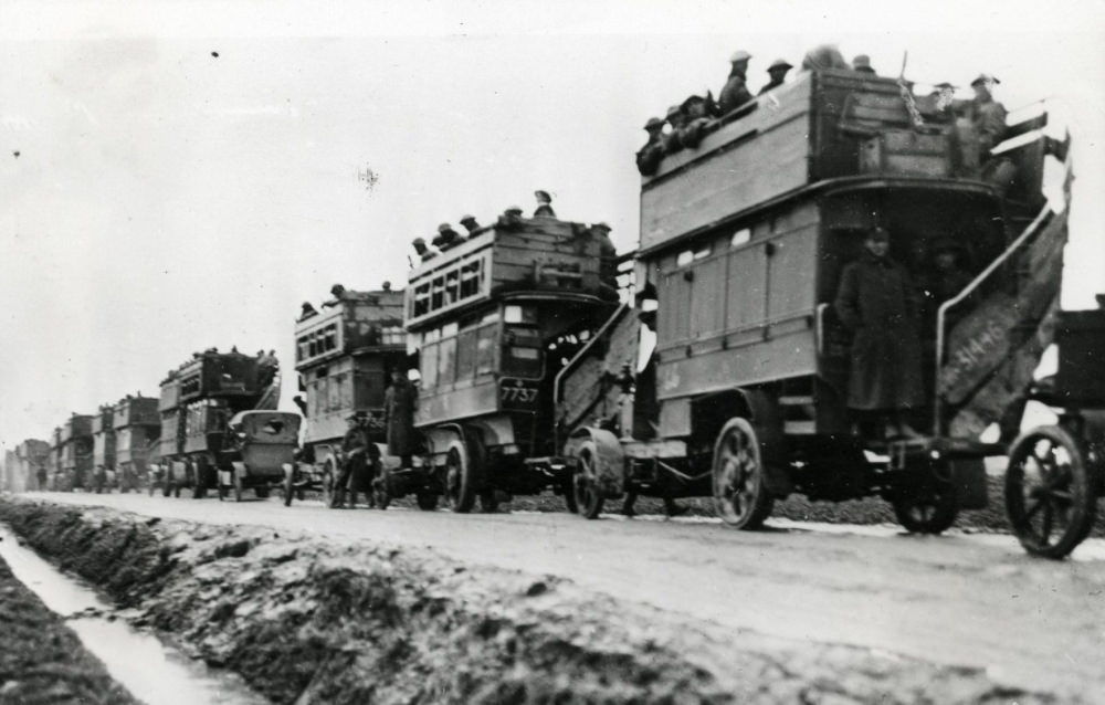 London Buses that Were Used to Transport British Soldiers to the Western Front During WWI WWI