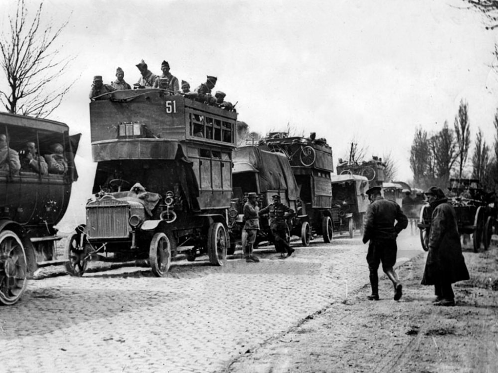 London Buses that Were Used to Transport British Soldiers to the Western Front During WWI WWI