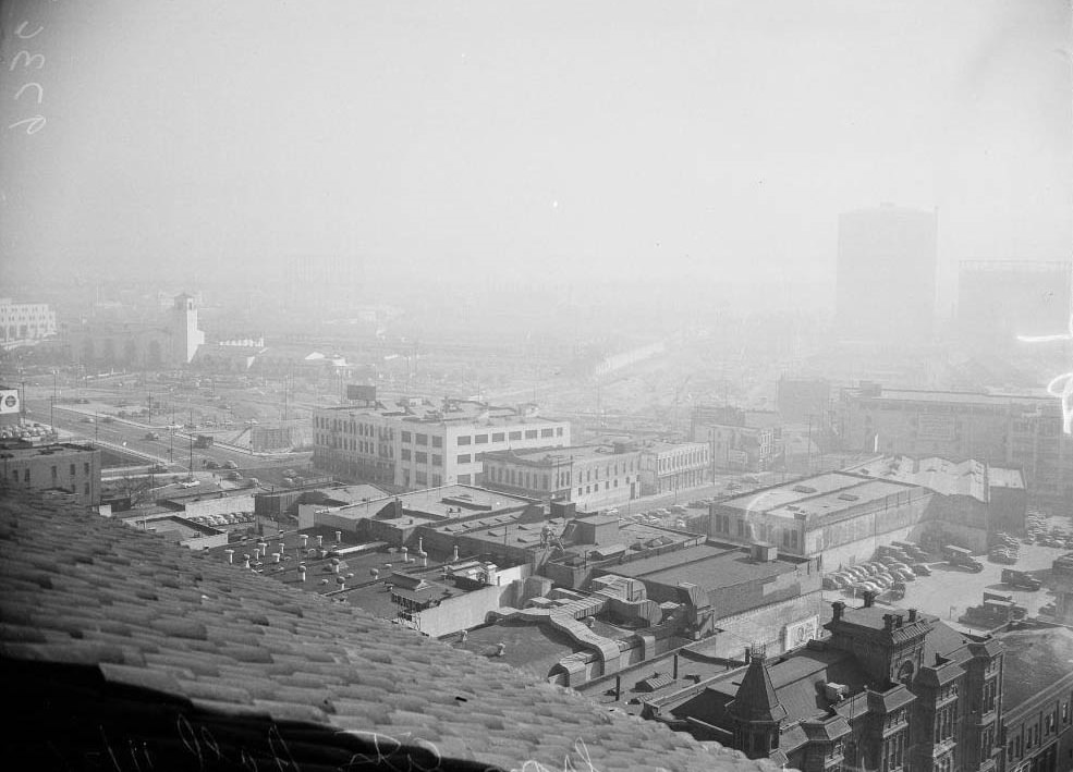 #86 From Broadway at Hollywood Freeway, Federal Building on right, Looking north on Spring from front of City Hall, 1952