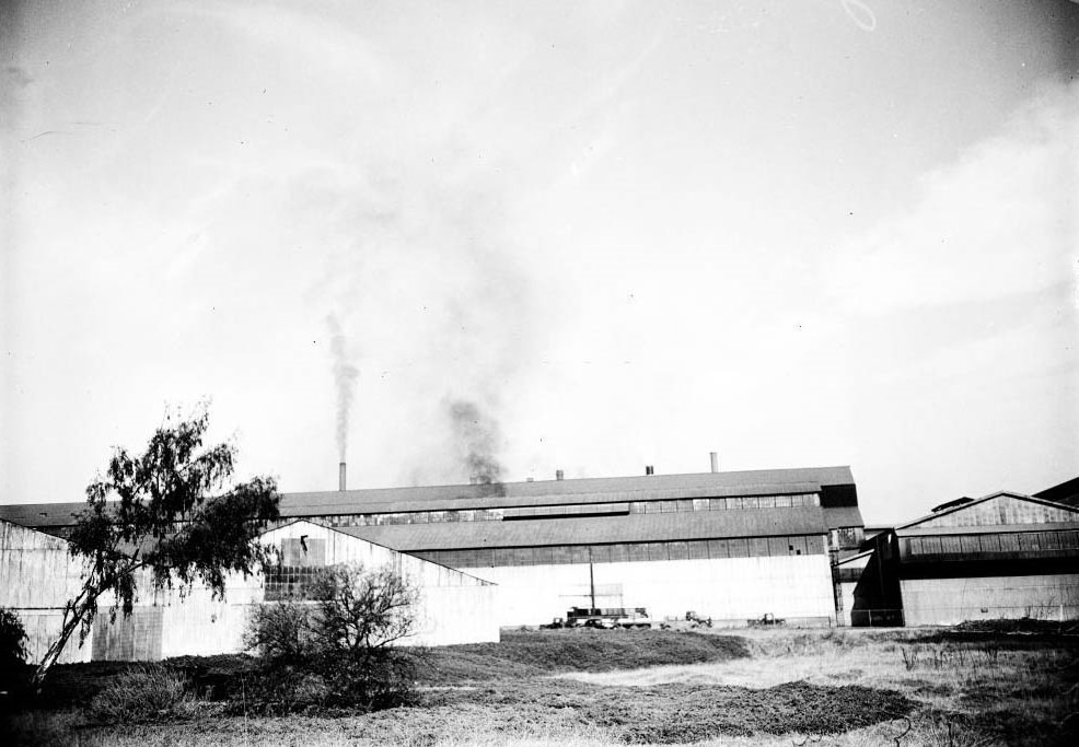 #12 Columbia Steel Company at Torrance, showing smoke coming out of smoke stacks, 1948