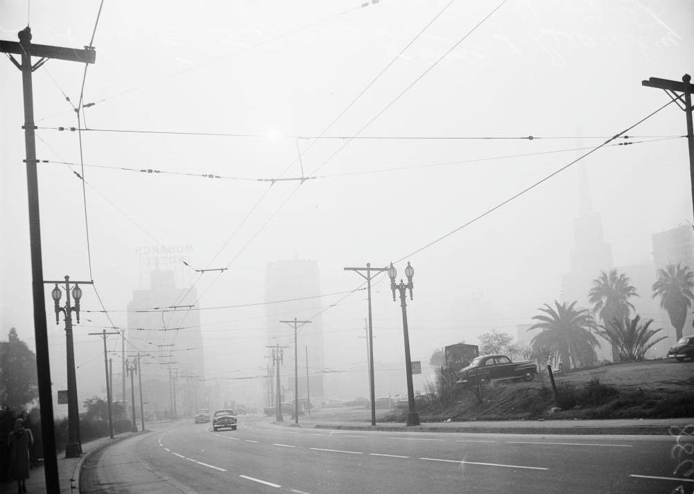 #119 Looking east from Fifth Street and Beaudry Avenue at 8 p.m., 1950