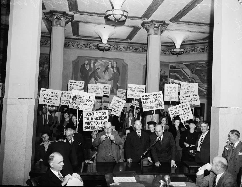 #16 Protestants at Board of Supervisors with plackards, 1947