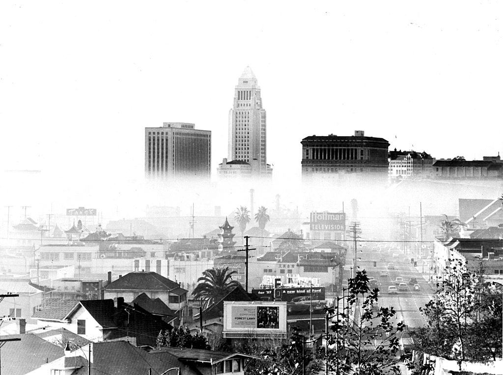 #22 Second of a series of three pictures showing stages of smog formation in Los Angeles, California, 1940s.