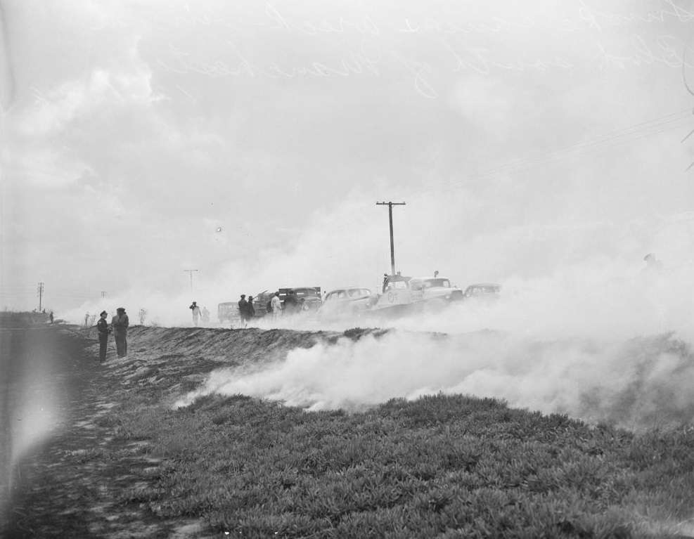 #70 Wrecks caused by smog obscuring road, 1948.