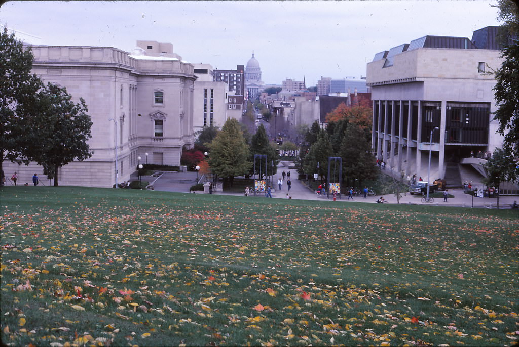#74 Looking down Library Mall and State Street from Bascom Hill, UW Madison 1985